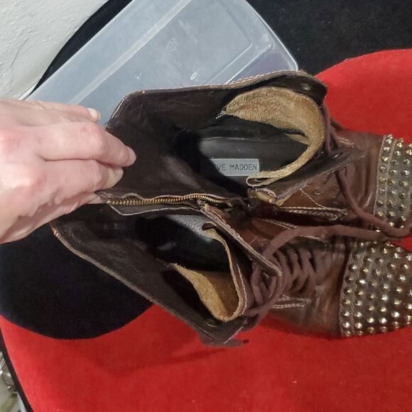 Steve Madden Tarnney Studded Brown Boots Made in Mexico Size 7 - Picture 8 of 15